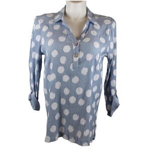 ALI Miles XL Artsy Polka Dot 1/4 Button Tunic Blouse Top Tab Sleeves